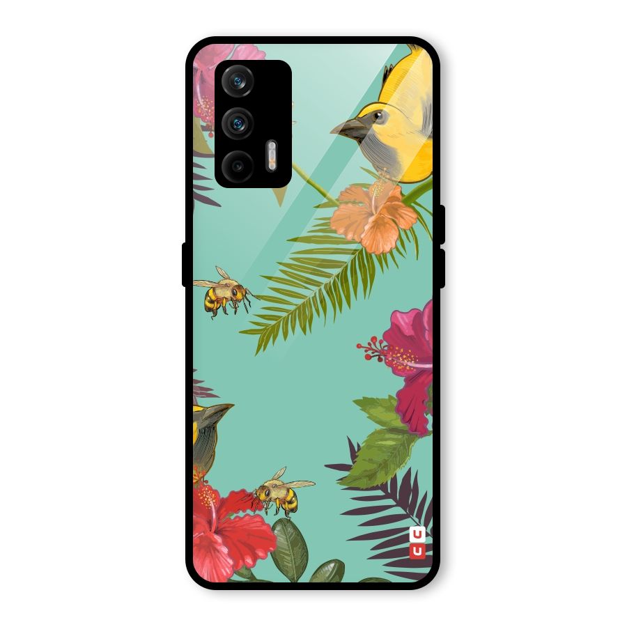 Flower Bird and Bee Glass Back Case for Realme GT 5G