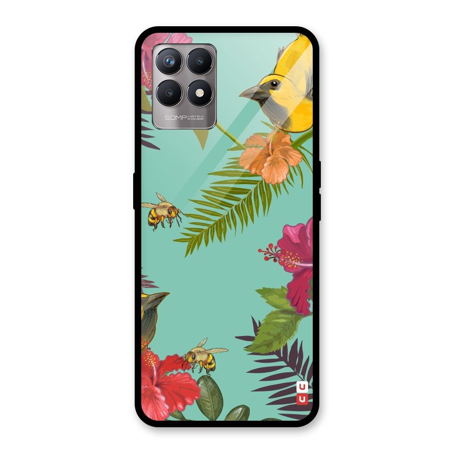 Flower Bird and Bee Glass Back Case for Realme Narzo 50
