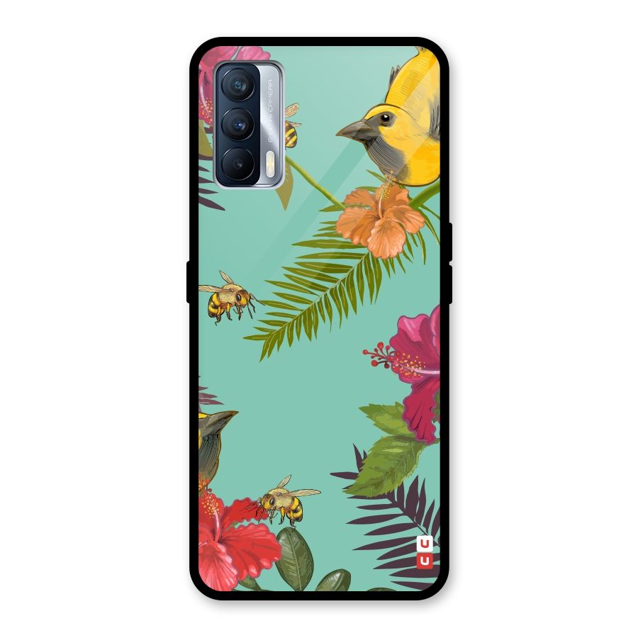 Flower Bird and Bee Glass Back Case for Realme X7