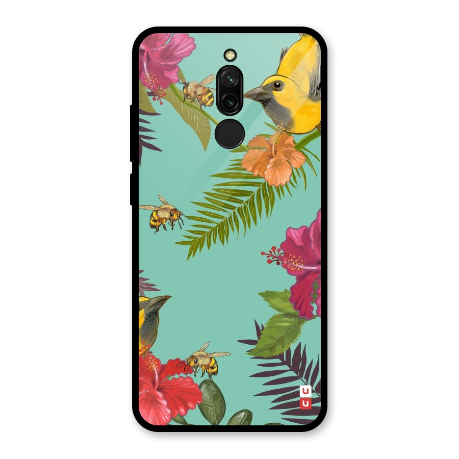 Flower Bird and Bee Glass Back Case for Redmi 8