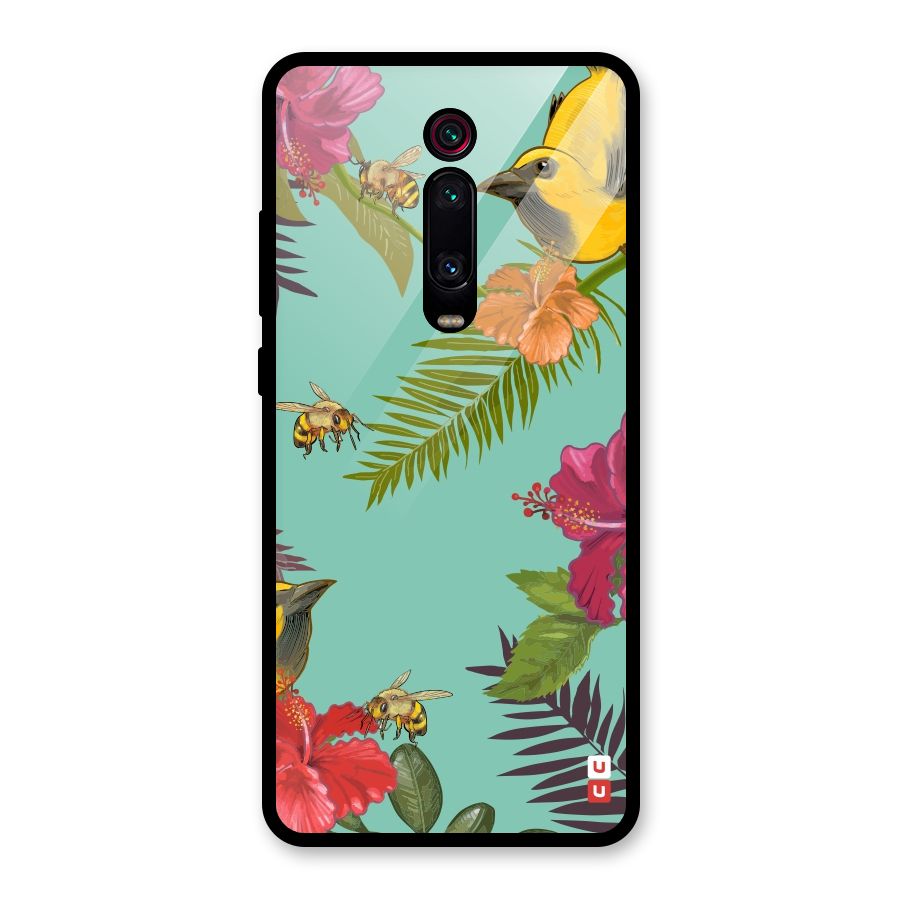 Flower Bird and Bee Glass Back Case for Redmi K20 Pro