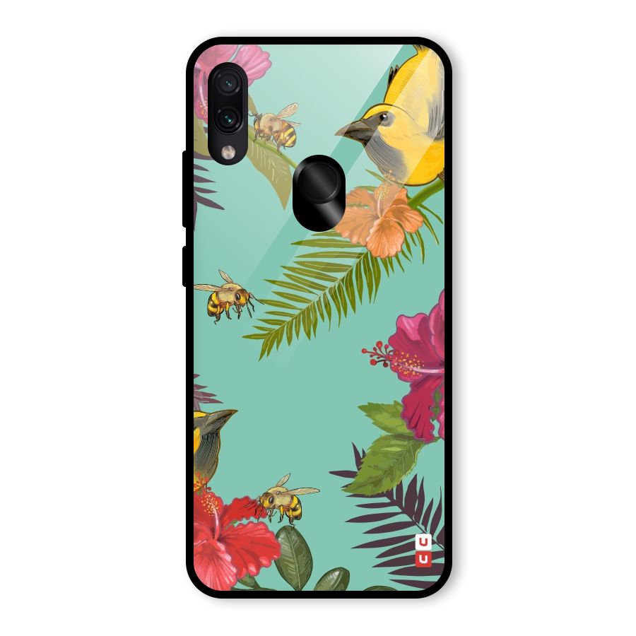 Flower Bird and Bee Glass Back Case for Redmi Note 7S