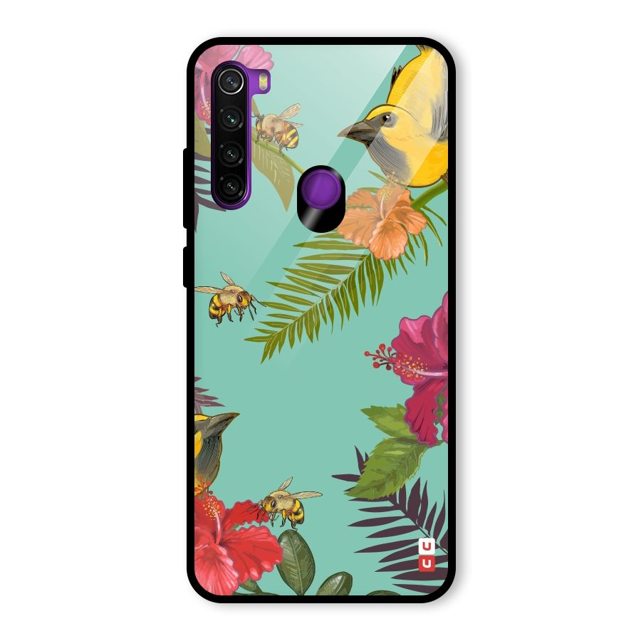 Flower Bird and Bee Glass Back Case for Redmi Note 8
