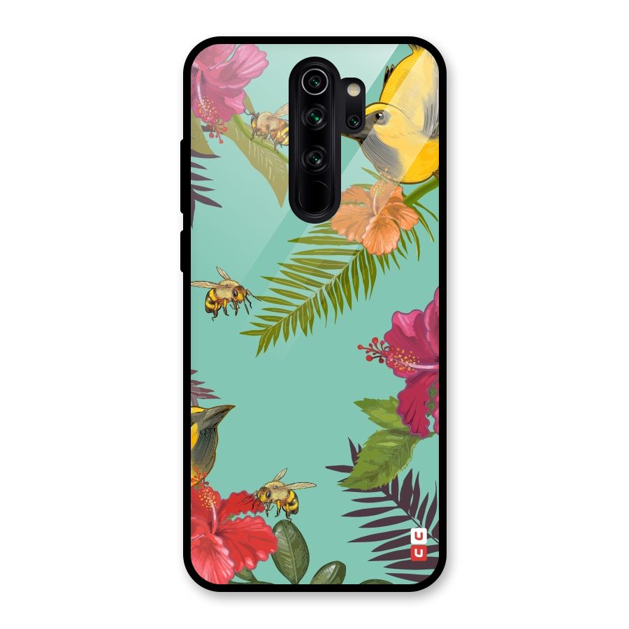 Flower Bird and Bee Glass Back Case for Redmi Note 8 Pro