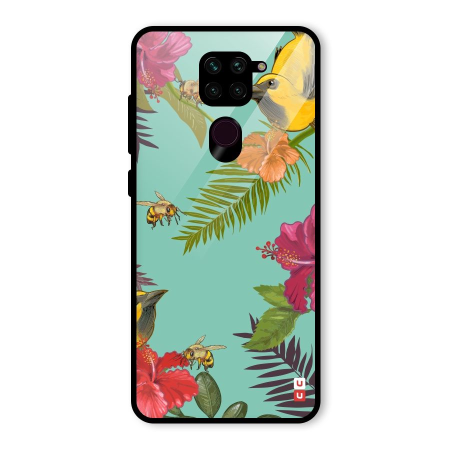Flower Bird and Bee Glass Back Case for Redmi Note 9