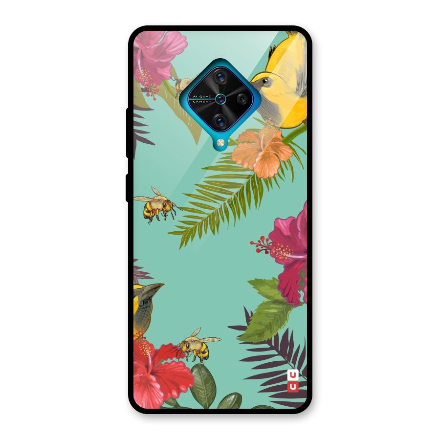 Flower Bird and Bee Glass Back Case for Vivo S1 Pro