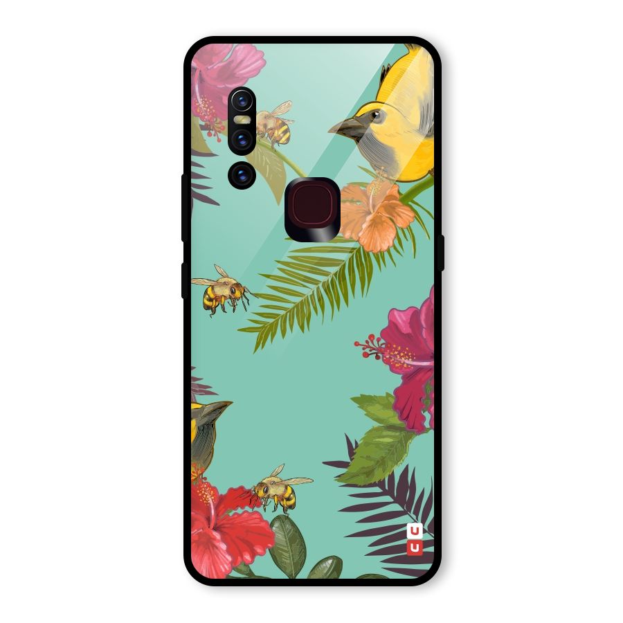 Flower Bird and Bee Glass Back Case for Vivo V15