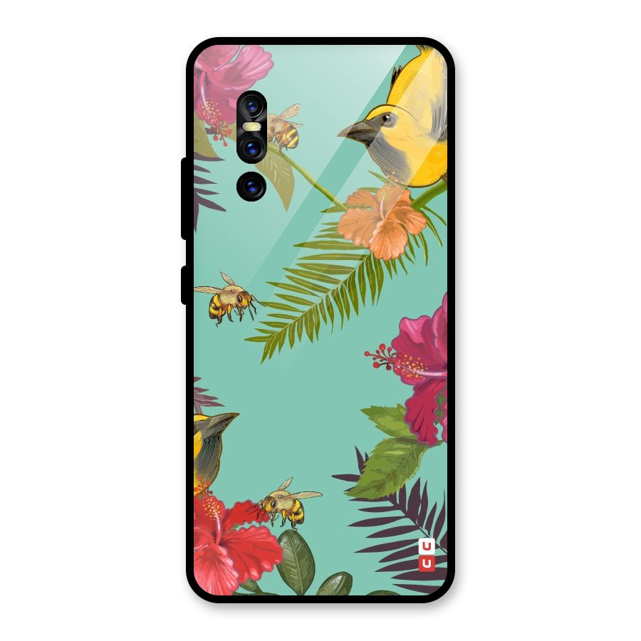 Flower Bird and Bee Glass Back Case for Vivo V15 Pro