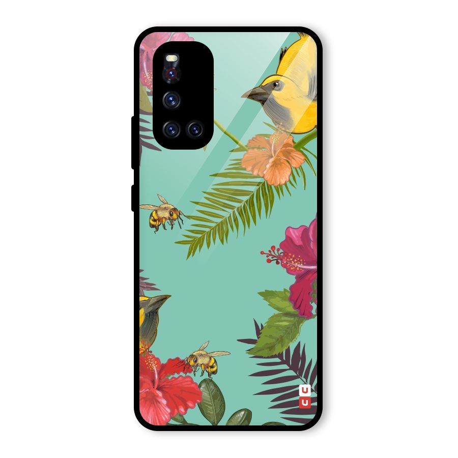Flower Bird and Bee Glass Back Case for Vivo V19