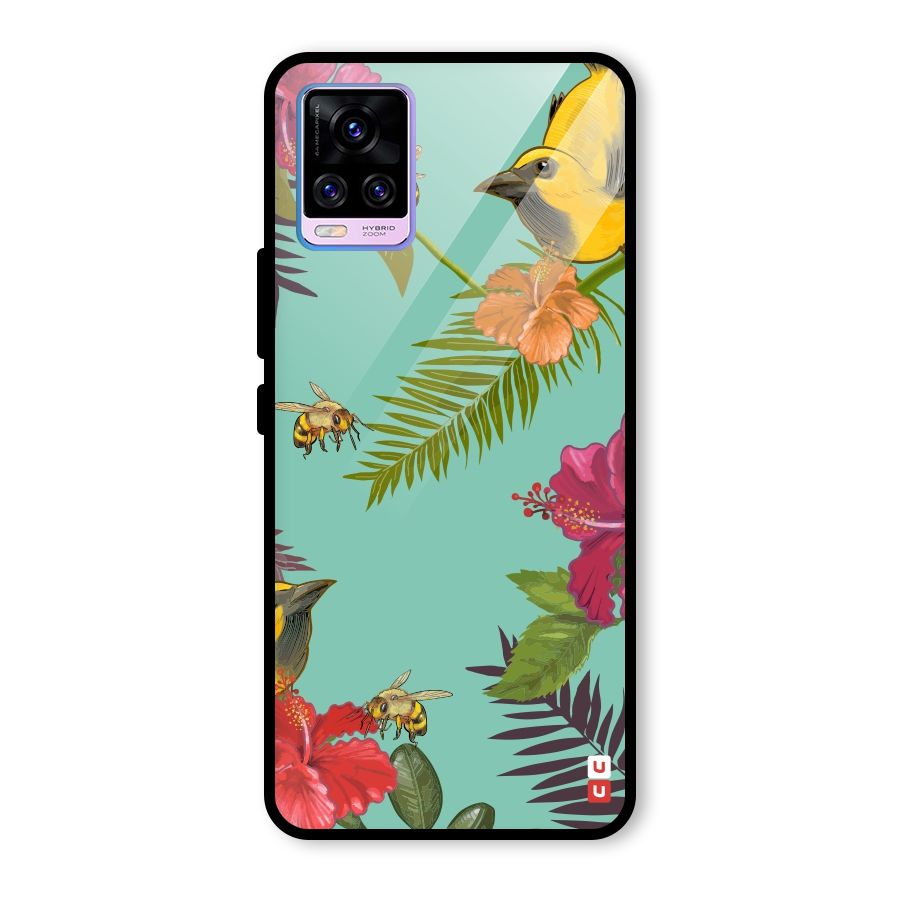 Flower Bird and Bee Glass Back Case for Vivo V20 Pro
