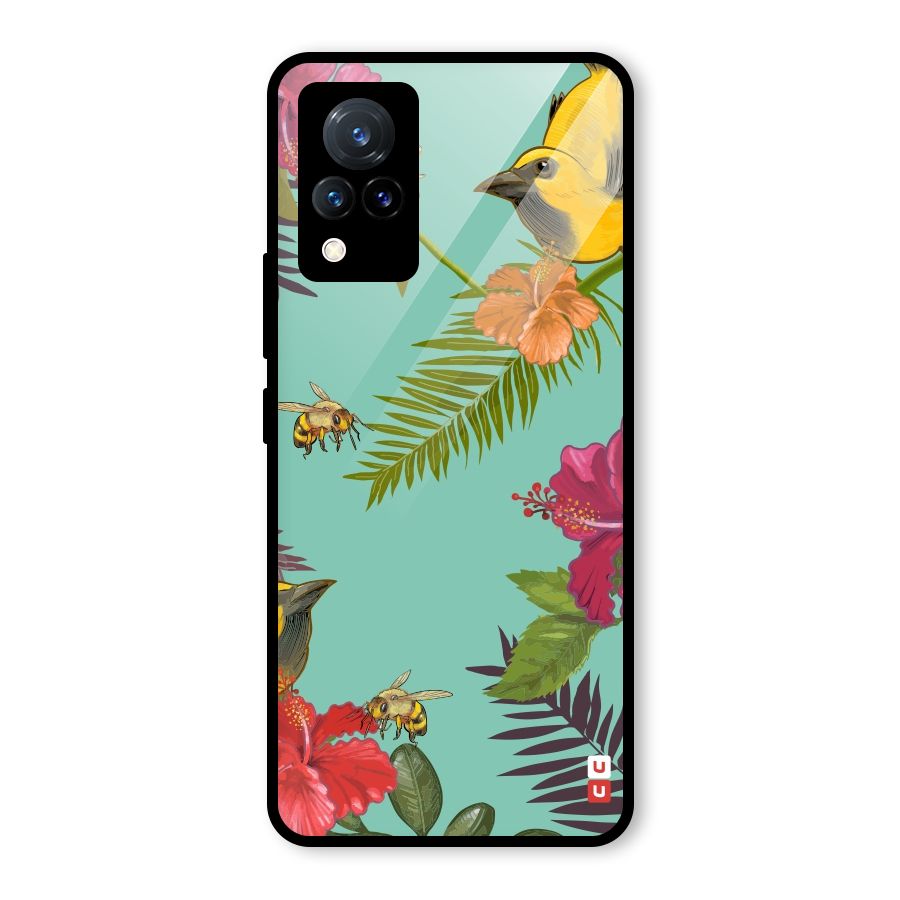 Flower Bird and Bee Glass Back Case for Vivo V21 5G