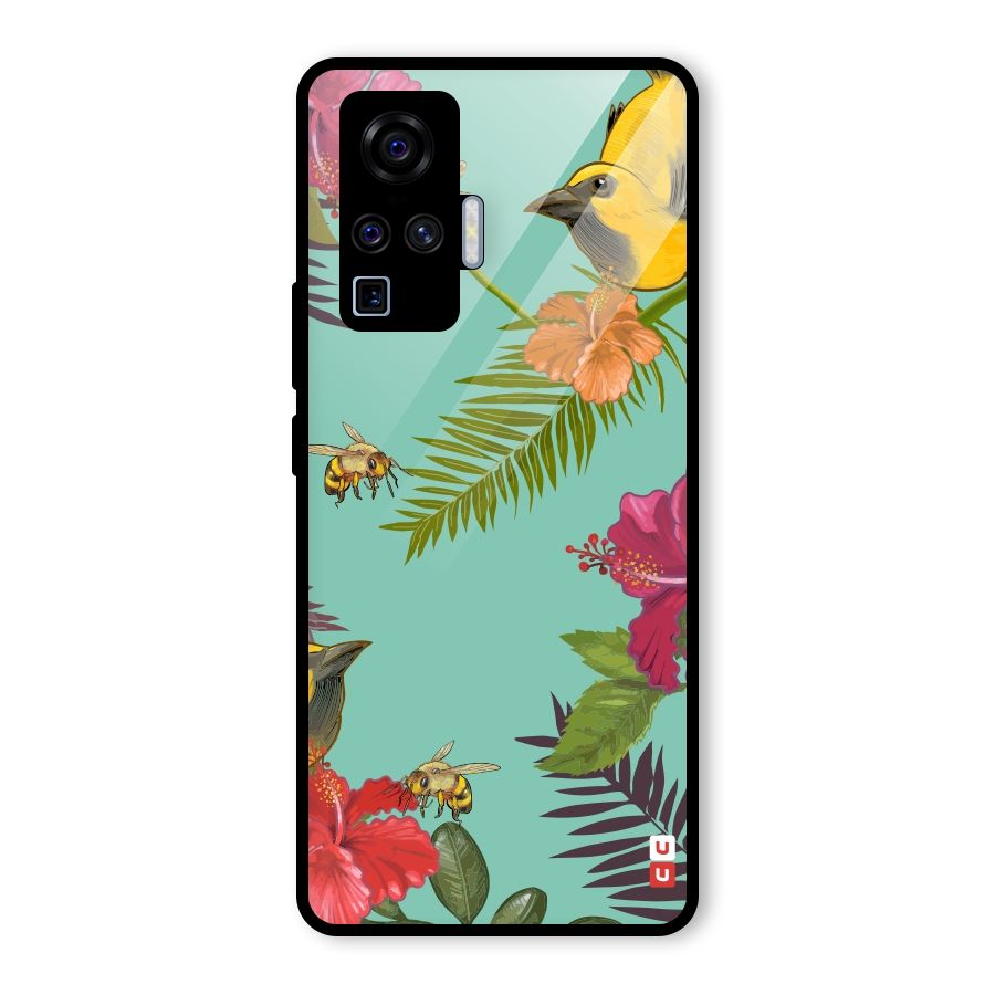 Flower Bird and Bee Glass Back Case for Vivo X50 Pro