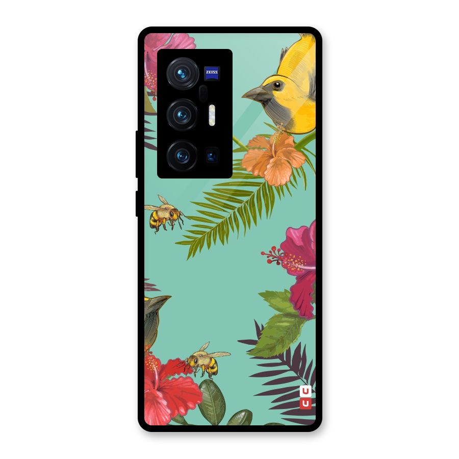 Flower Bird and Bee Glass Back Case for Vivo X70 Pro Plus