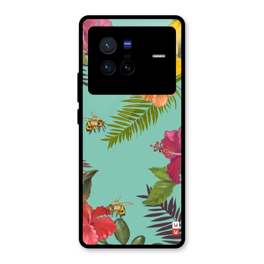 Flower Bird and Bee Glass Back Case for Vivo X80