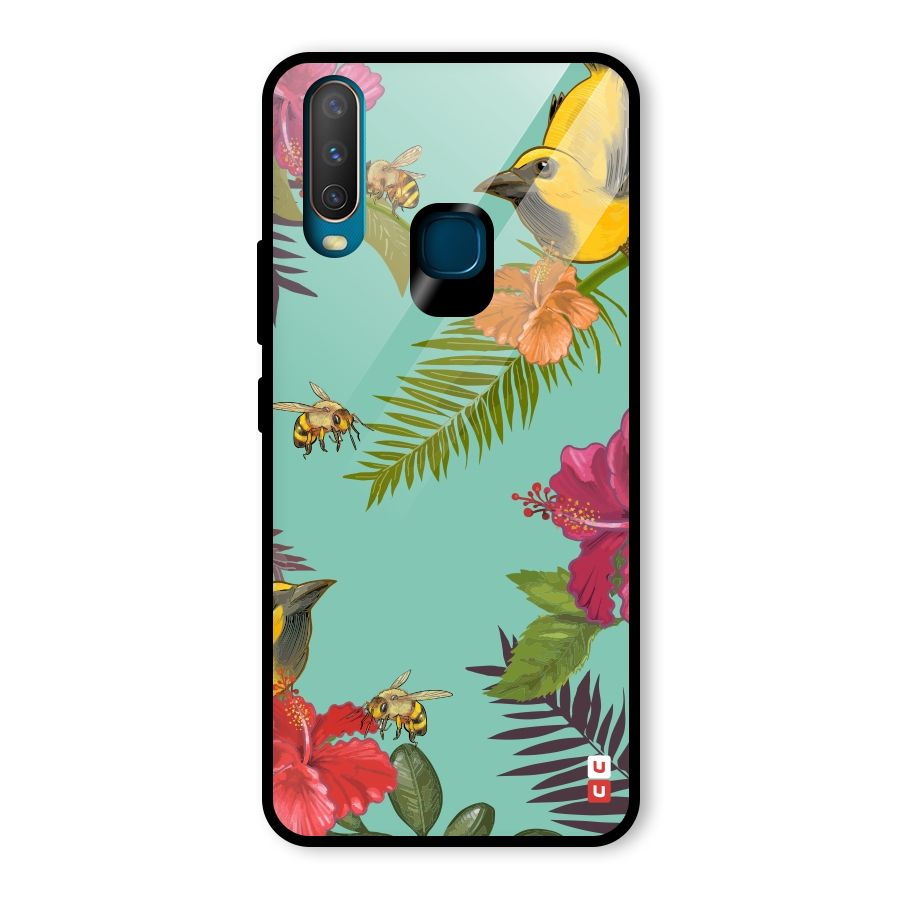 Flower Bird and Bee Glass Back Case for Vivo Y15