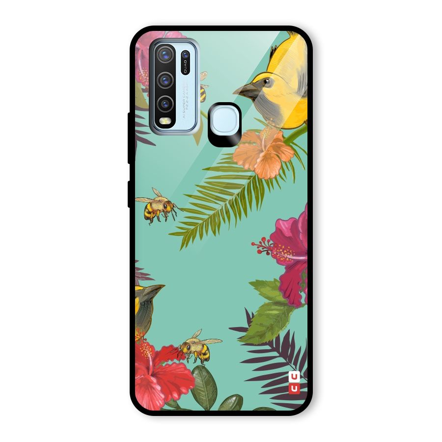 Flower Bird and Bee Glass Back Case for Vivo Y30