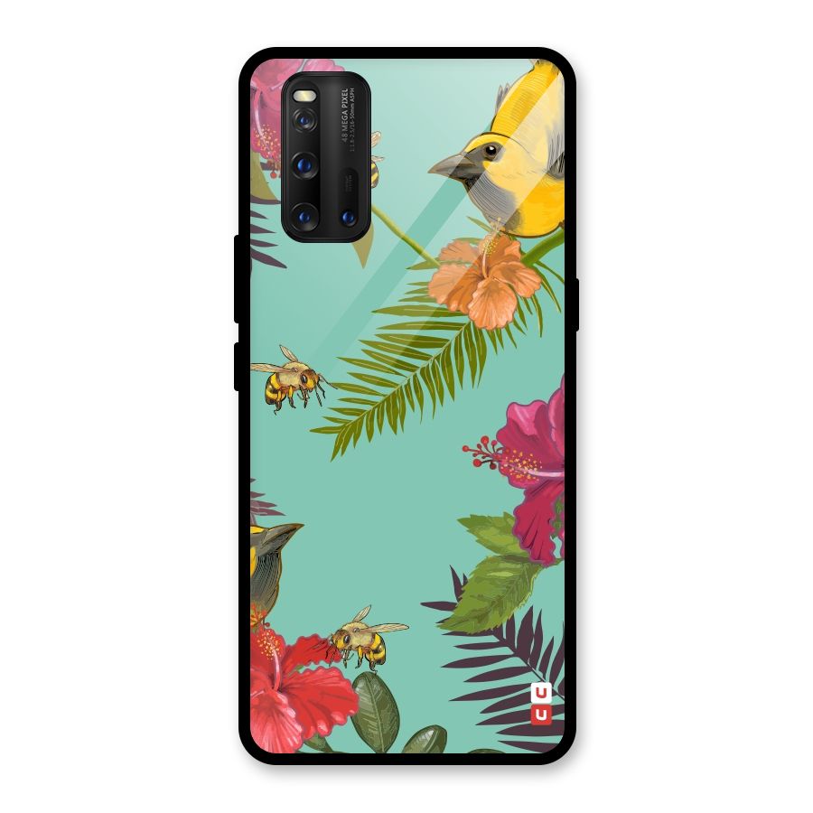 Flower Bird and Bee Glass Back Case for Vivo iQOO 3