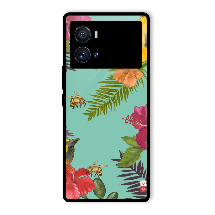 Flower Bird and Bee Glass Back Case for Vivo iQOO 9 Pro