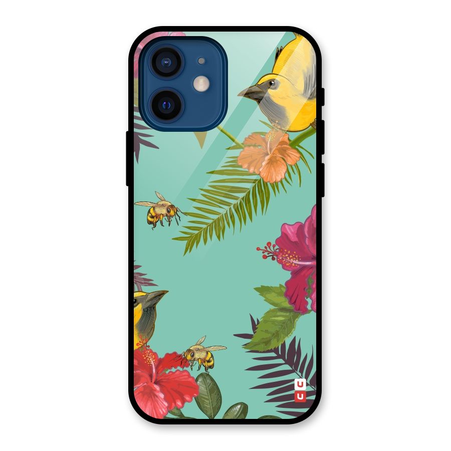Flower Bird and Bee Glass Back Case for iPhone 12 Mini