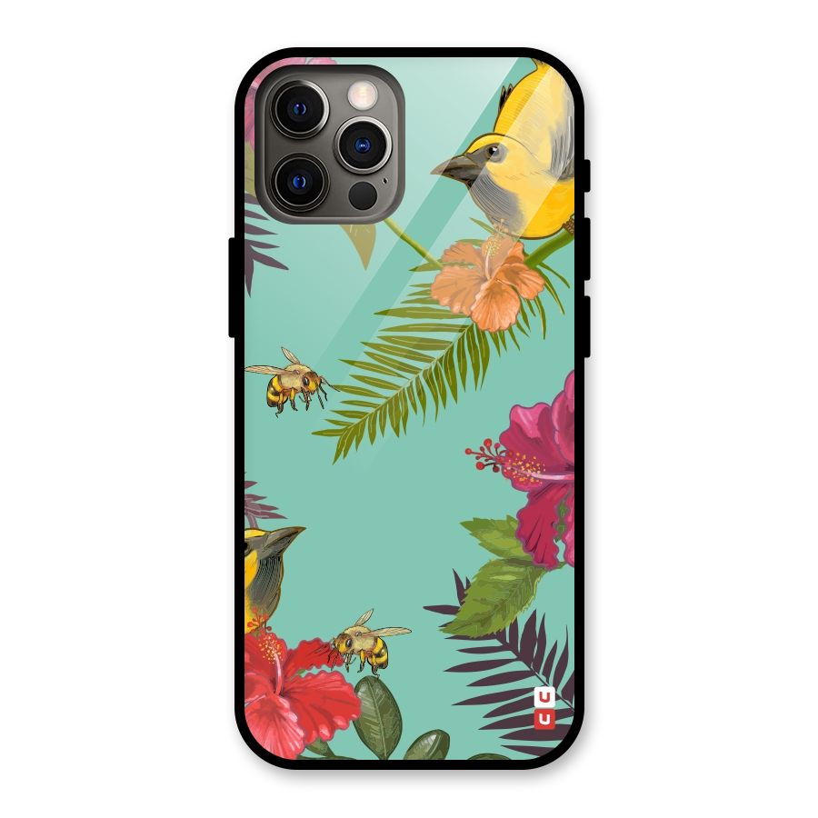 Flower Bird and Bee Glass Back Case for iPhone 12 Pro
