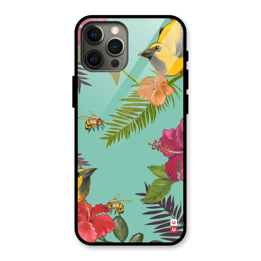 Flower Bird and Bee Glass Back Case for iPhone 12 Pro Max