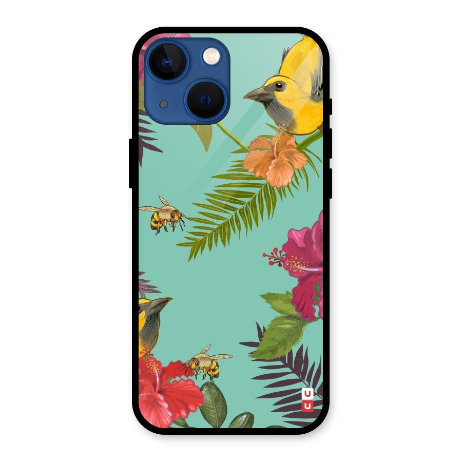 Flower Bird and Bee Glass Back Case for iPhone 13 Mini