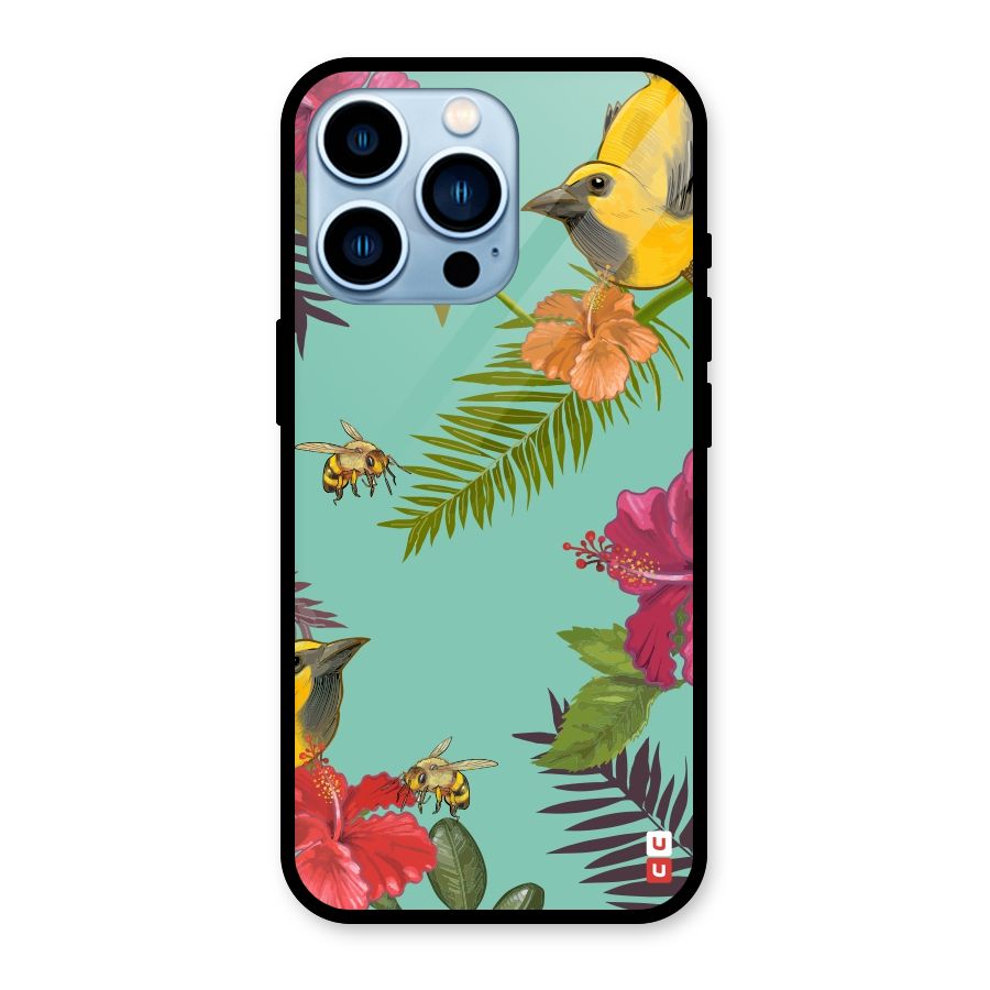 Flower Bird and Bee Glass Back Case for iPhone 13 Pro