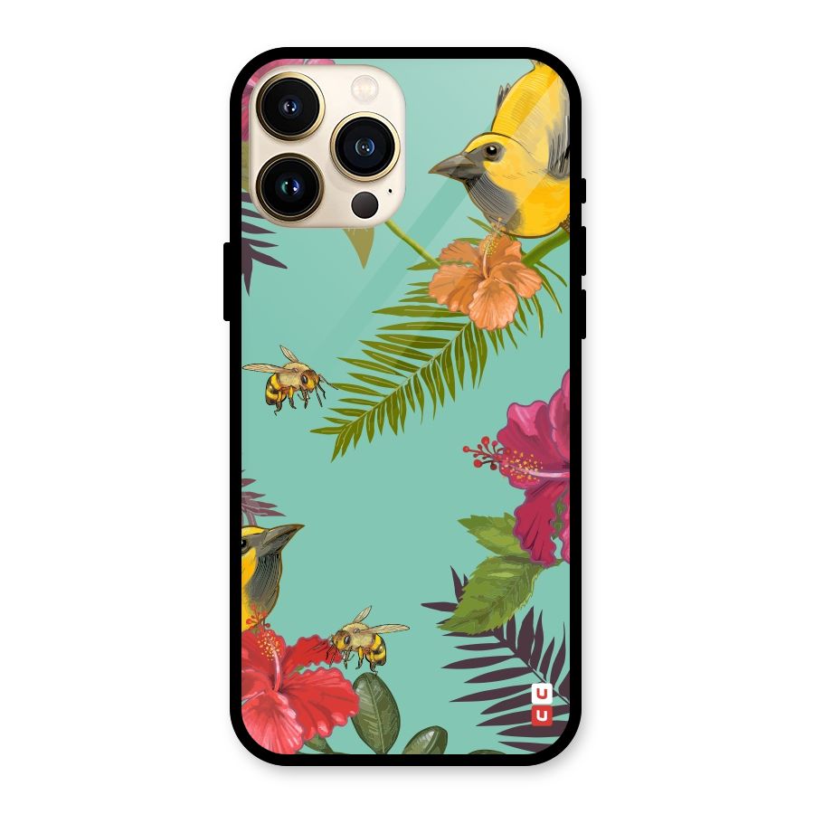Flower Bird and Bee Glass Back Case for iPhone 13 Pro Max