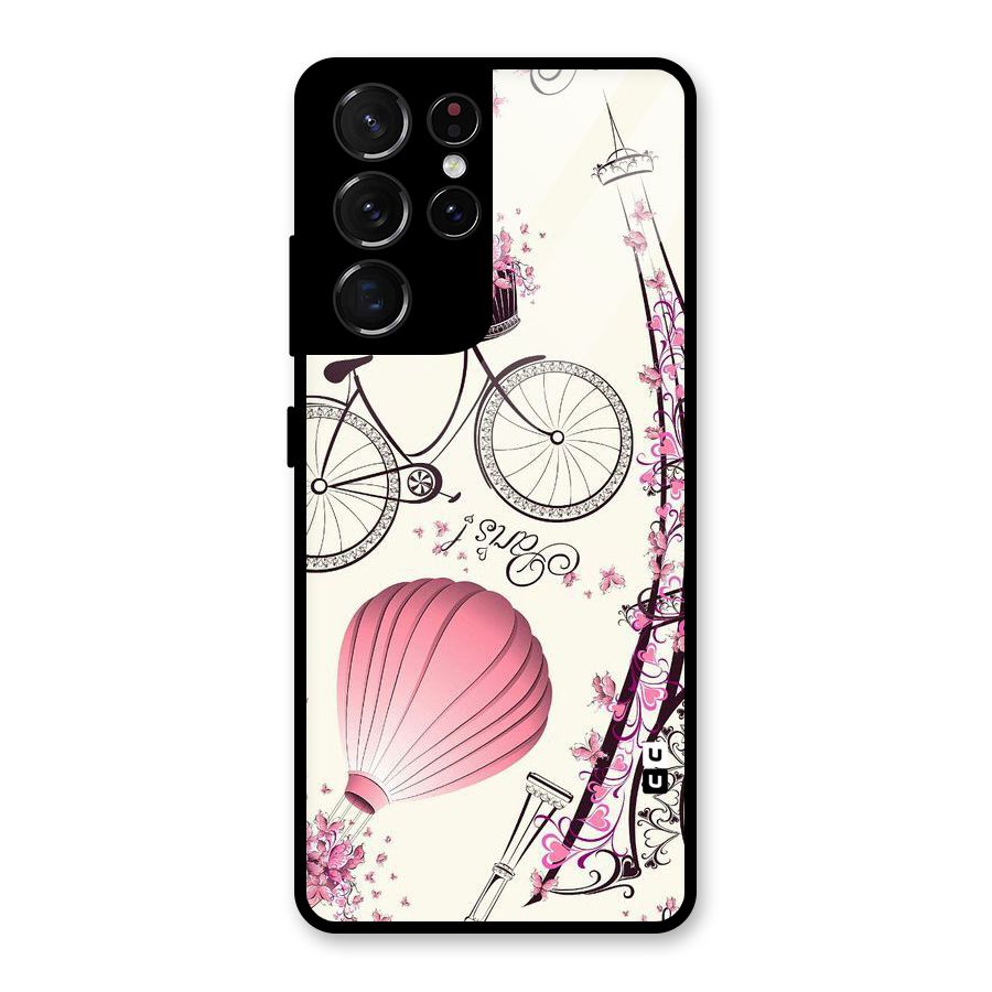 Flower Clipart Design Glass Back Case for Galaxy S21 Ultra 5G