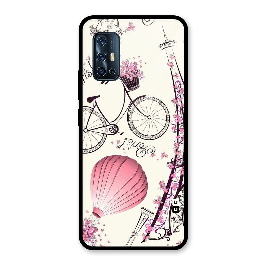 Flower Clipart Glass Back Case for Vivo V17