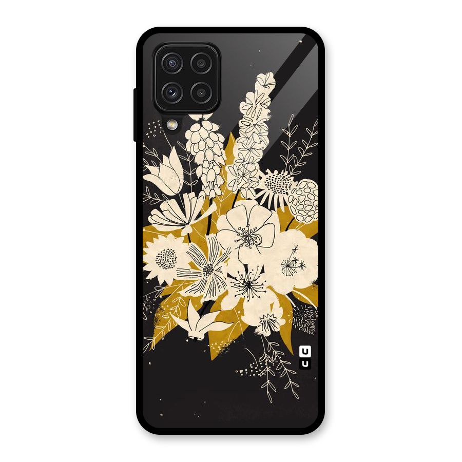 Flower Drawing Glass Back Case for Galaxy A22 4G