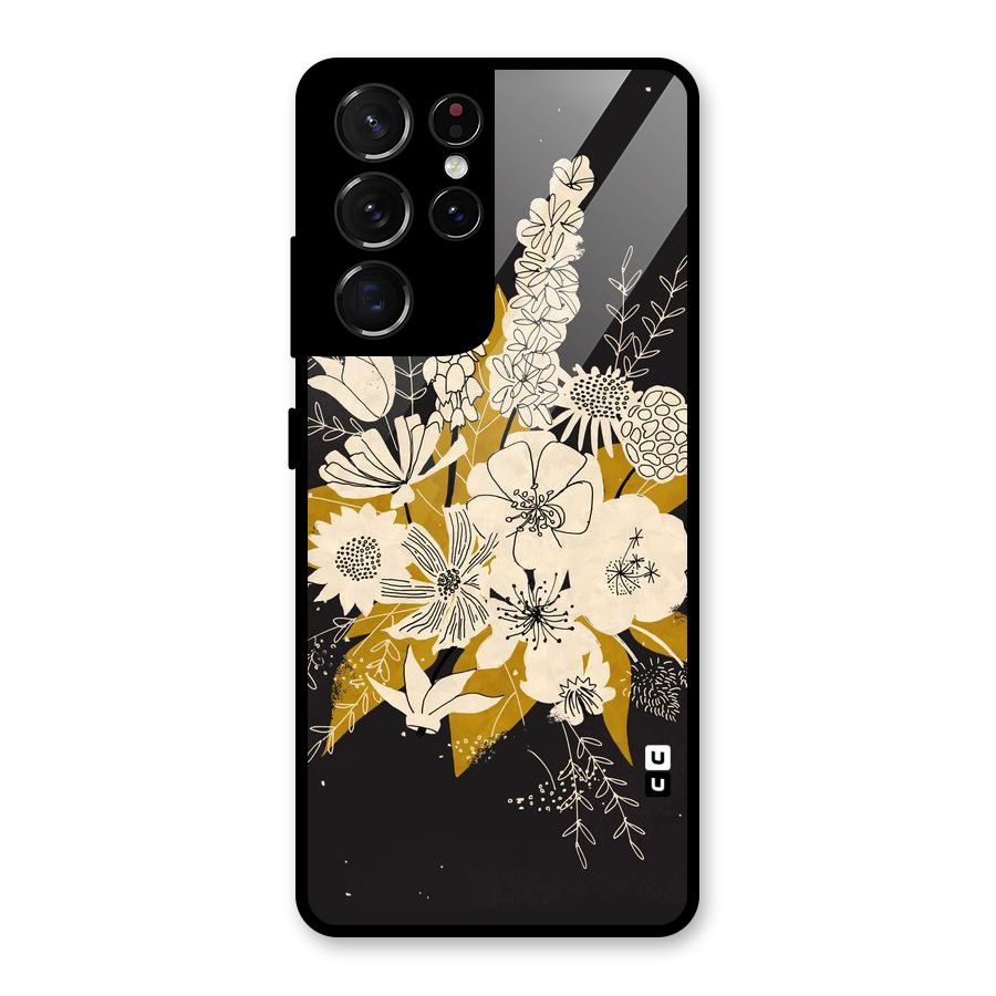Flower Drawing Glass Back Case for Galaxy S21 Ultra 5G