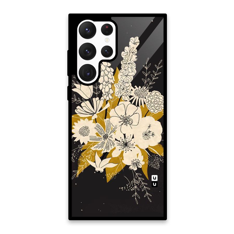 Flower Drawing Glass Back Case for Galaxy S22 Ultra 5G