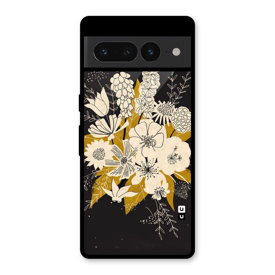Flower Drawing Glass Back Case for Google Pixel 7 Pro