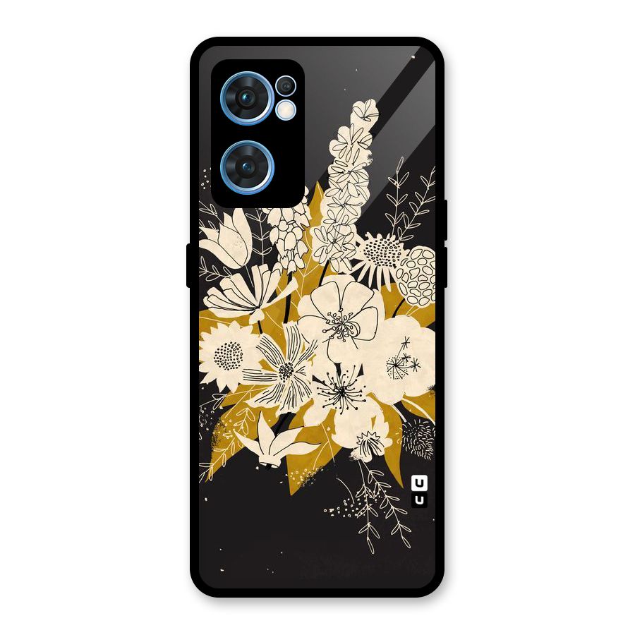 Flower Drawing Glass Back Case for Oppo Reno7 5G
