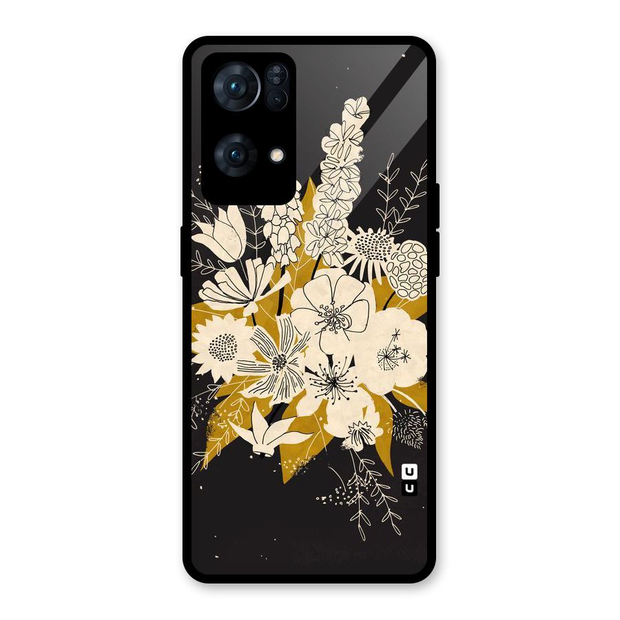 Flower Drawing Glass Back Case for Oppo Reno7 Pro 5G