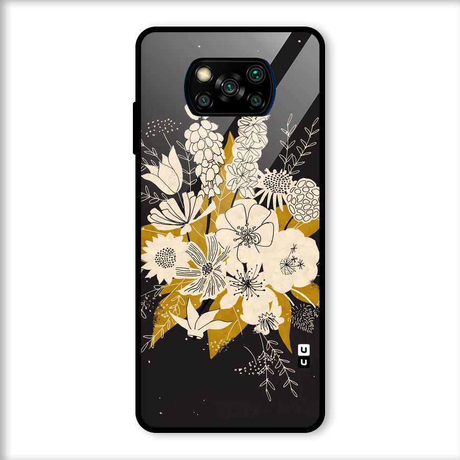 Flower Drawing Glass Back Case for Poco X3