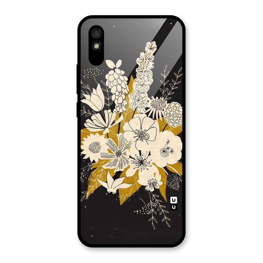 Flower Drawing Glass Back Case for Redmi 9i