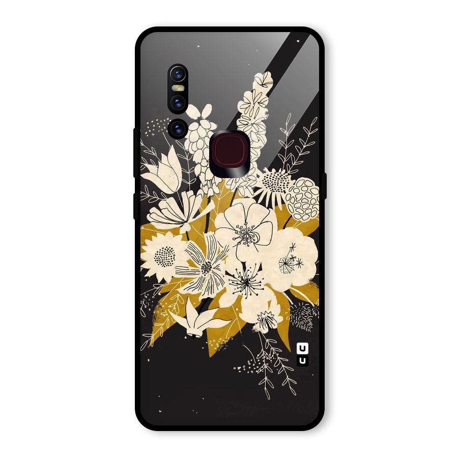 Flower Drawing Glass Back Case for Vivo V15