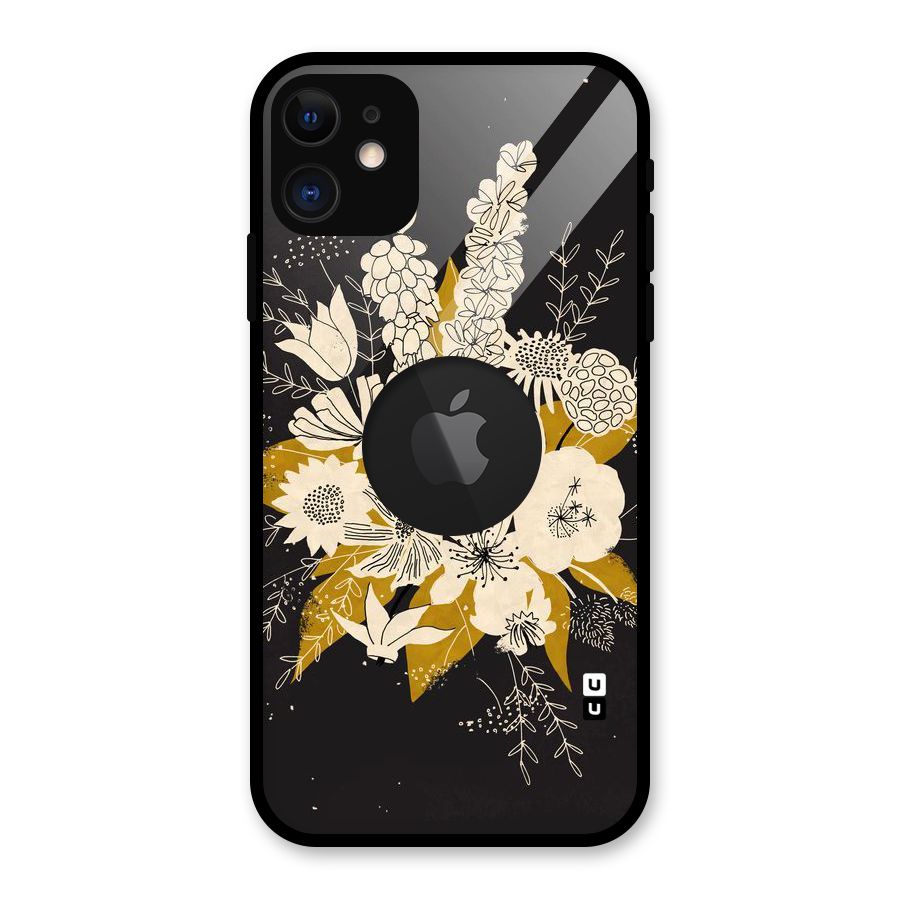 Flower Drawing Glass Back Case for iPhone 11 Logo Cut
