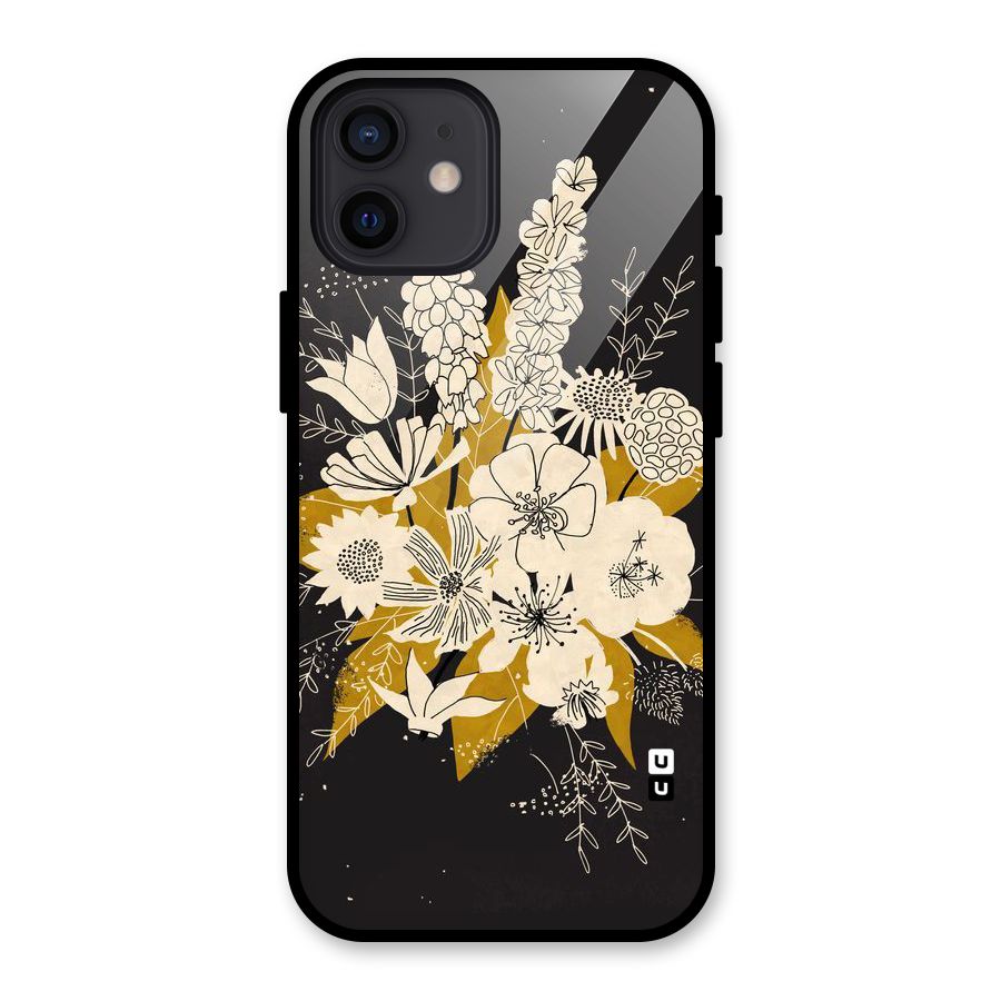 Flower Drawing Glass Back Case for iPhone 12