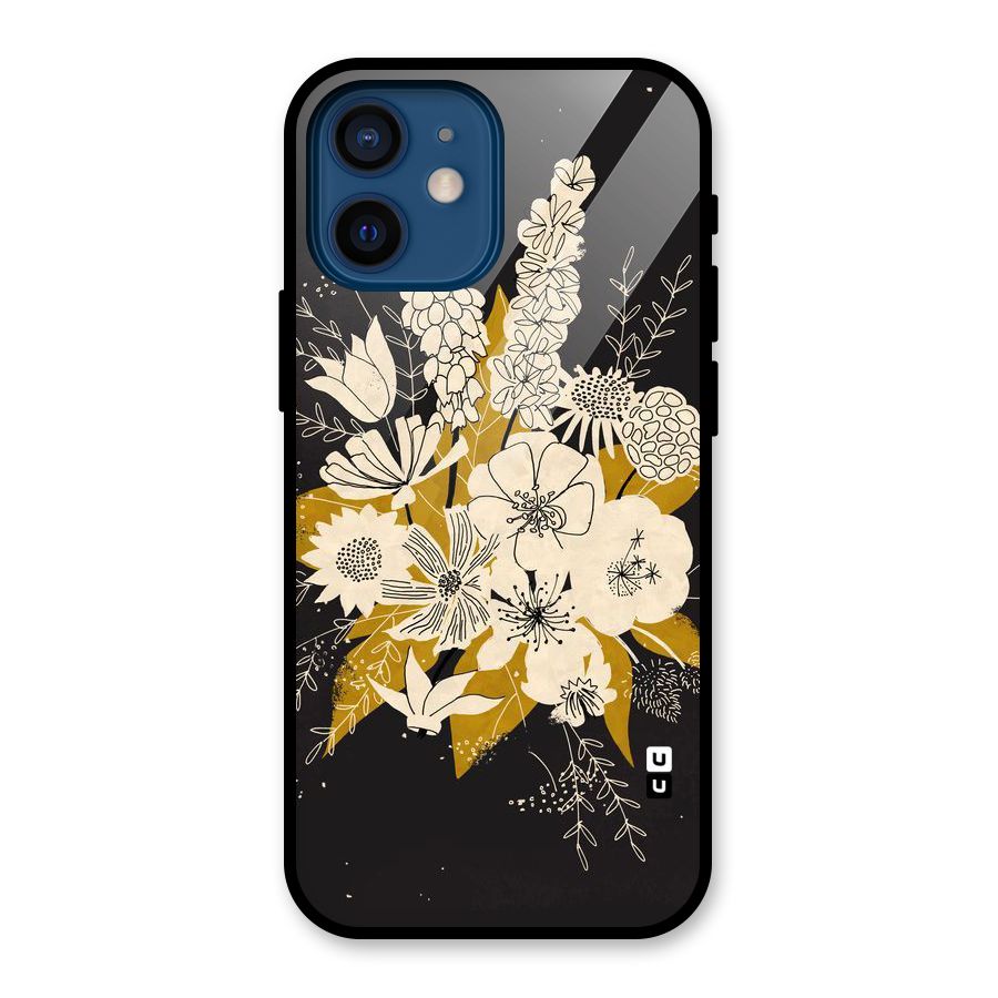 Flower Drawing Glass Back Case for iPhone 12 Mini