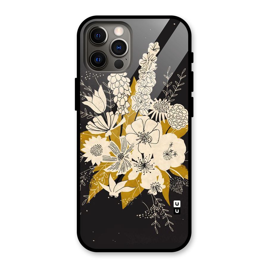 Flower Drawing Glass Back Case for iPhone 12 Pro