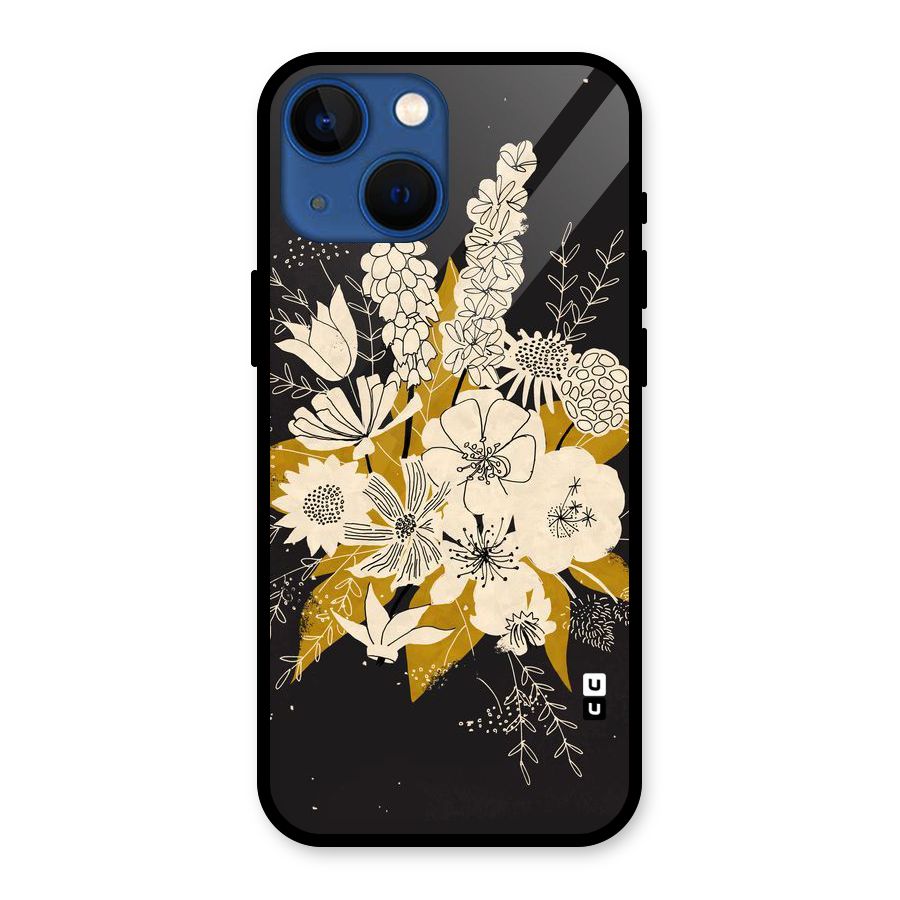 Flower Drawing Glass Back Case for iPhone 13 Mini