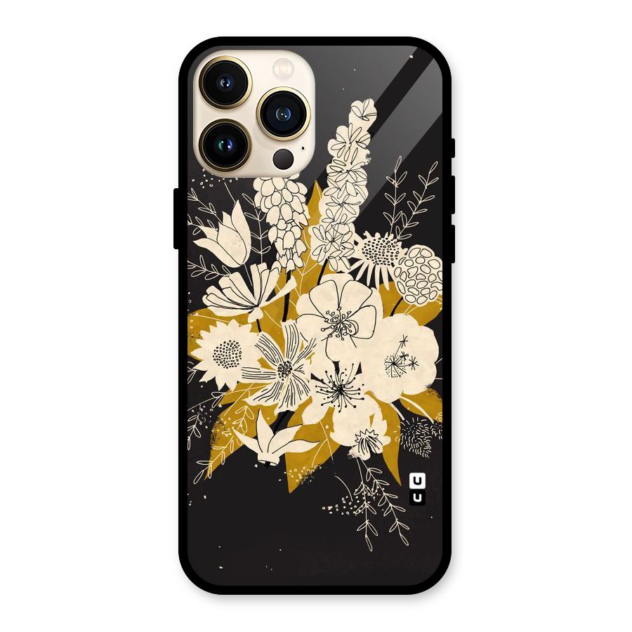 Flower Drawing Glass Back Case for iPhone 13 Pro Max