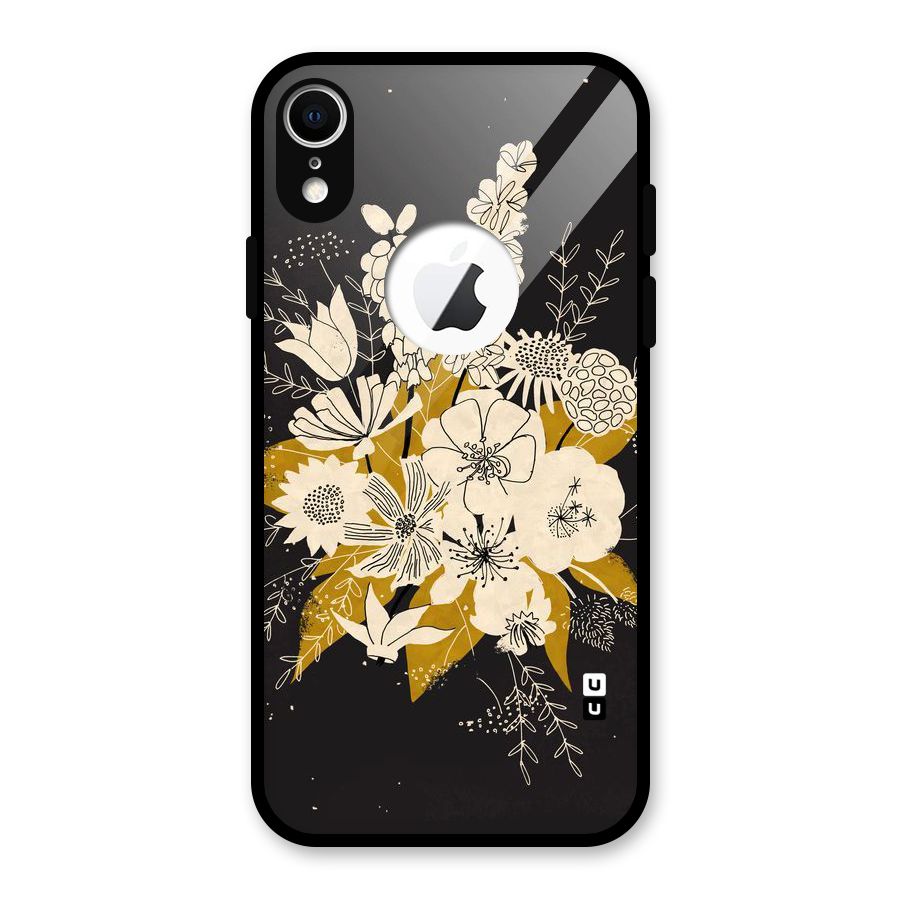 Flower Drawing Glass Back Case for iPhone XR Logo Cut