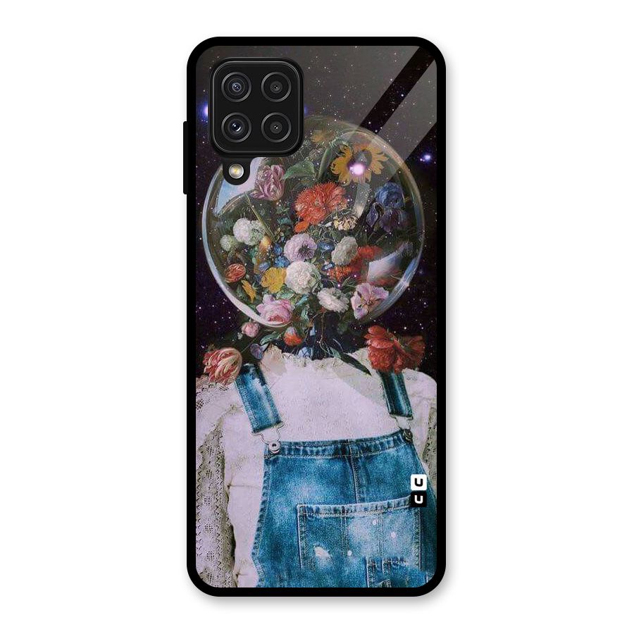 Flower Face Glass Back Case for Galaxy A22 4G