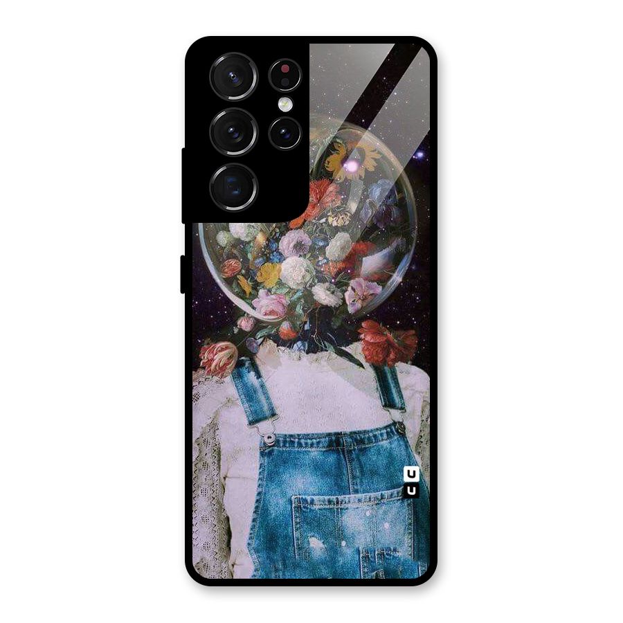 Flower Face Glass Back Case for Galaxy S21 Ultra 5G