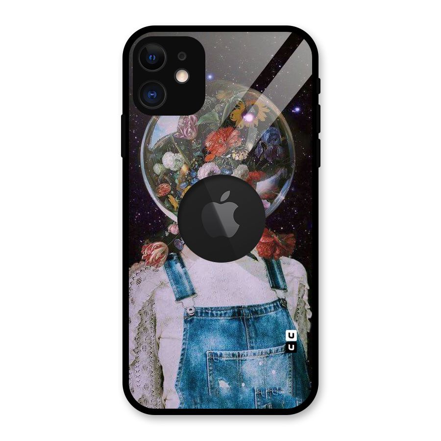Flower Face Glass Back Case for iPhone 11 Logo Cut