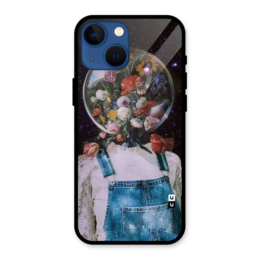 Flower Face Glass Back Case for iPhone 13 Mini